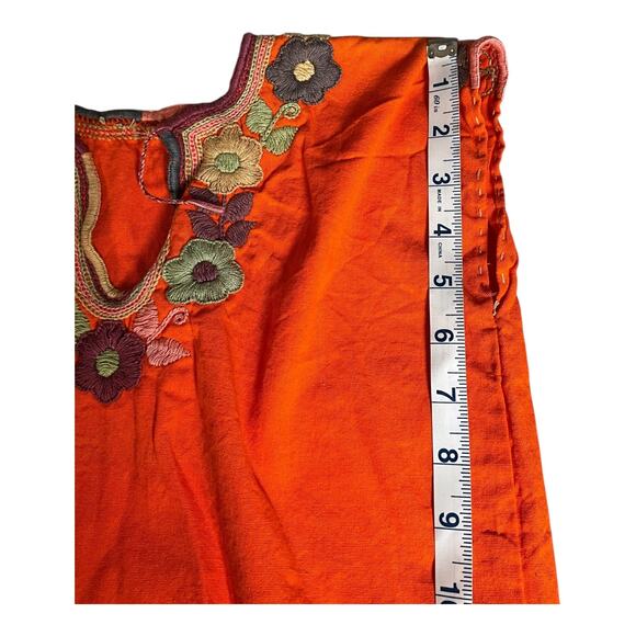 Mexican Orange Embroidered Multi-Colored Flowers Short Sleeve Childs Top - Picture 7 of 7